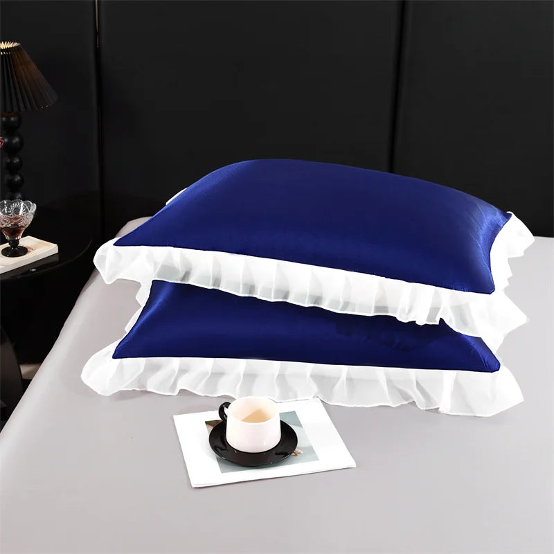 2 uds funda de almohada de seda satinada con volantes 48x74cm funda de almohada decorativa para el hogar de Color sólido para verano funda de almohada suave y sedosa