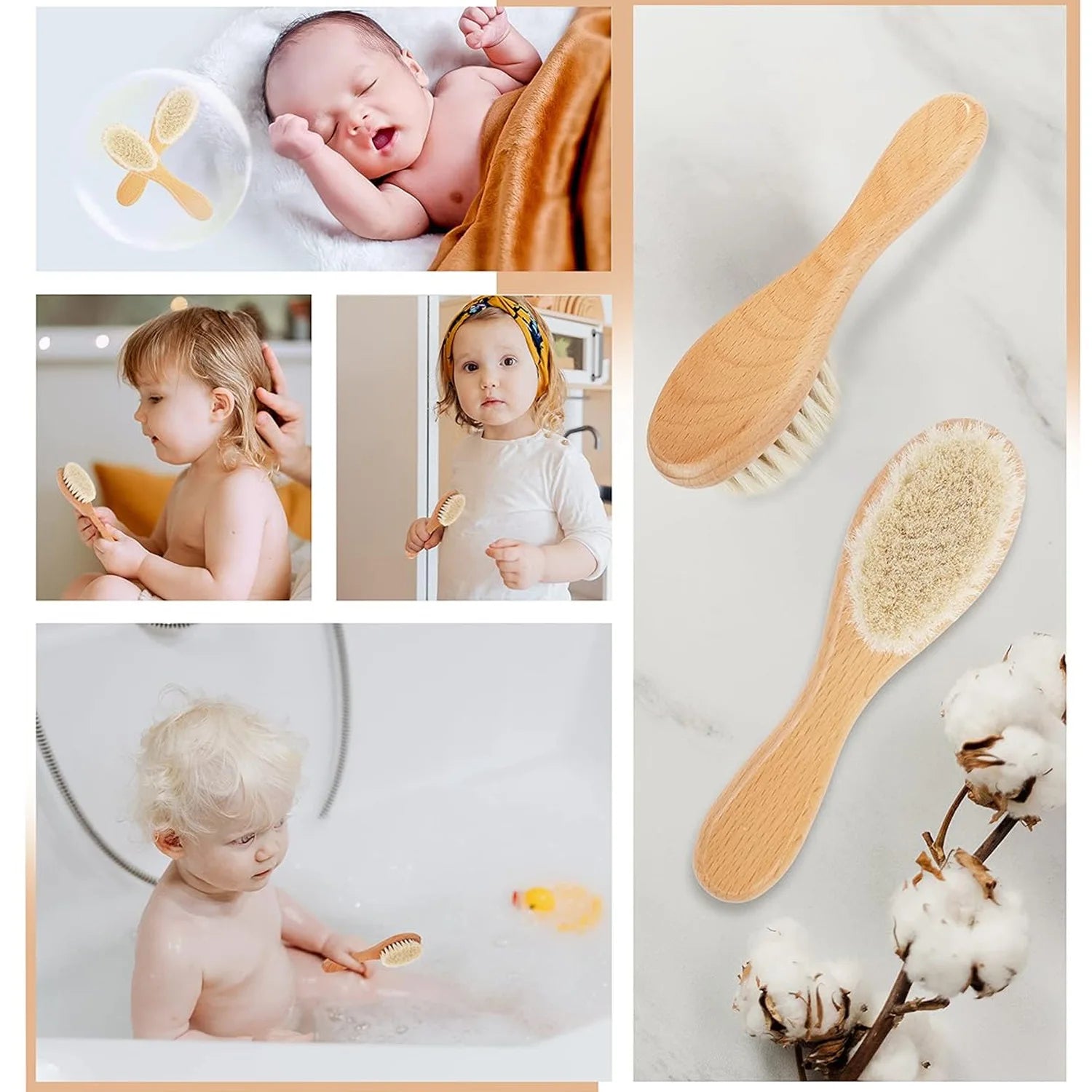 Juego de 4 Uds de cepillos y peines para bebé, cepillo de masaje de pelo de cabra Natural Ultra suave de madera para recién nacido, juego de peines para niño y niña