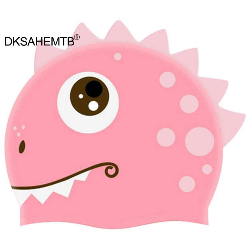 Nuevo gorro de natación de silicona con dibujos animados, gorro de piscina deportivo de pelo largo de dinosaurio resistente al agua, gorro de natación elástico para adultos y niños